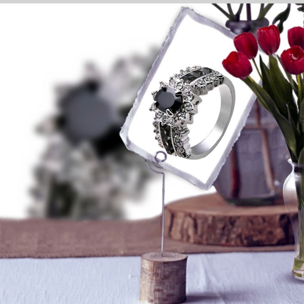 Black Onyx CZ/Sterling Silver Fashion Ring